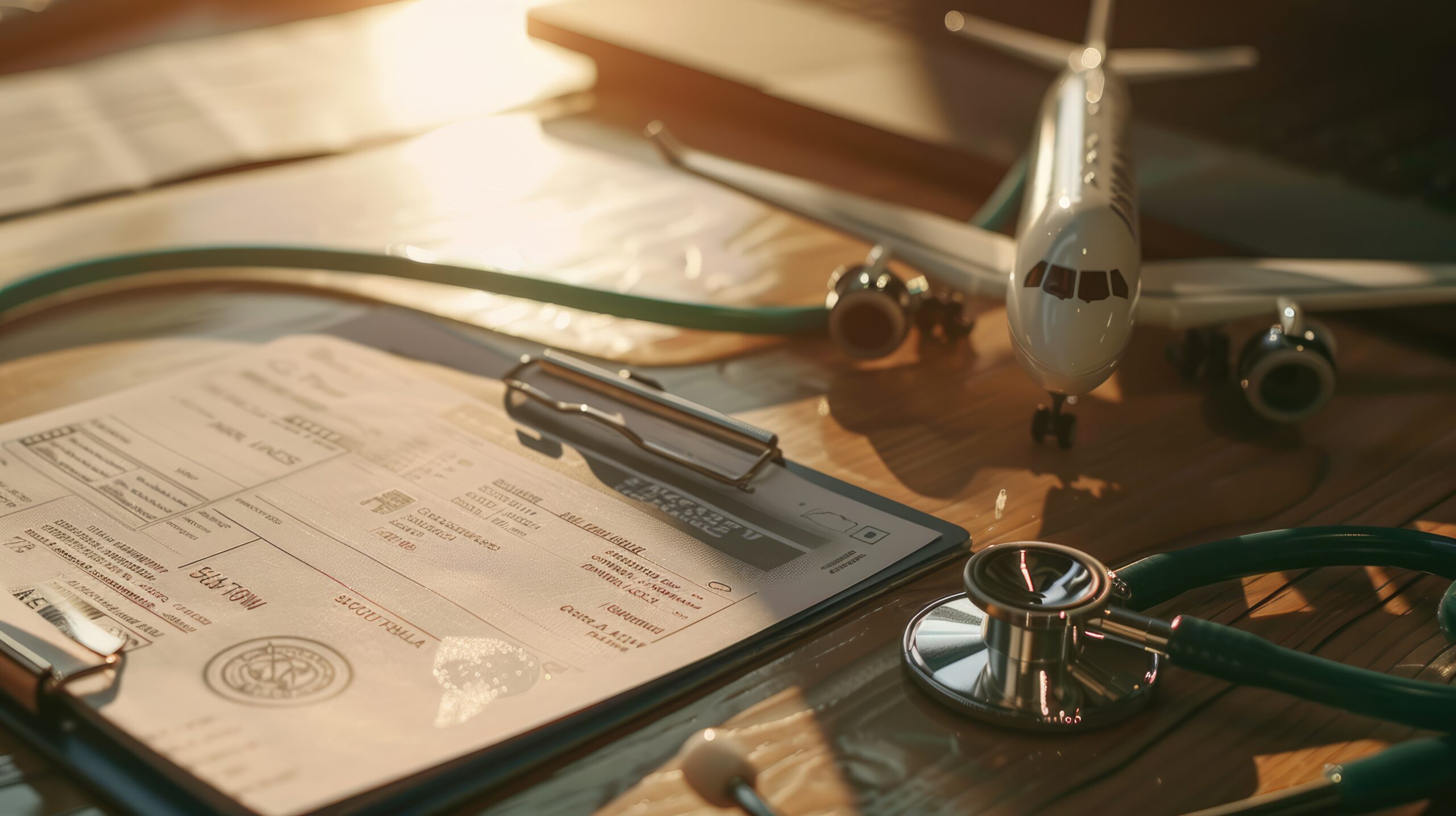 Travel Insurance Form with a Stethoscope and Airplane